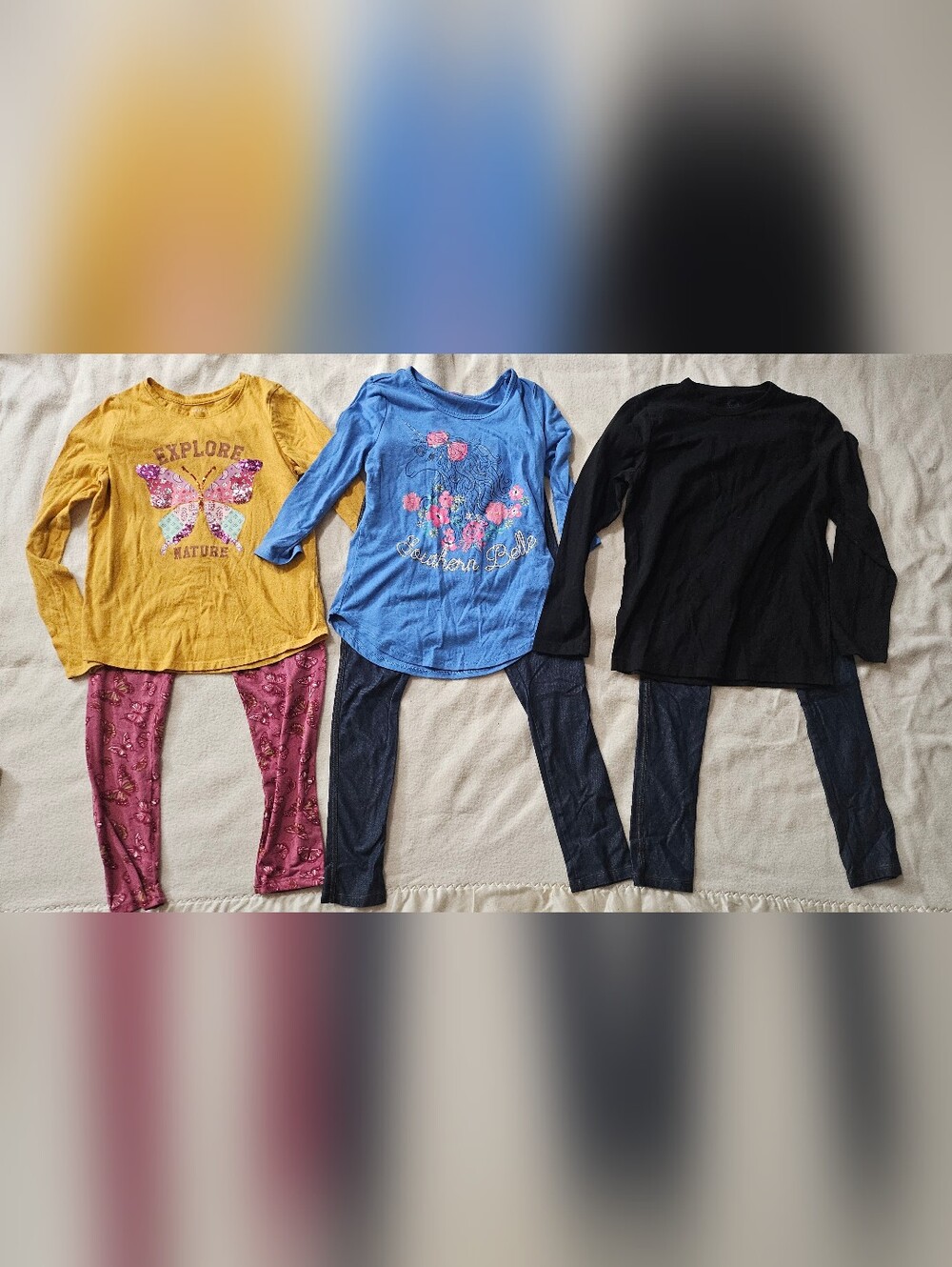 Kids Long Sleeve Graphic Tee And Legging- Yellow, Blue, Black Outfit Bundle